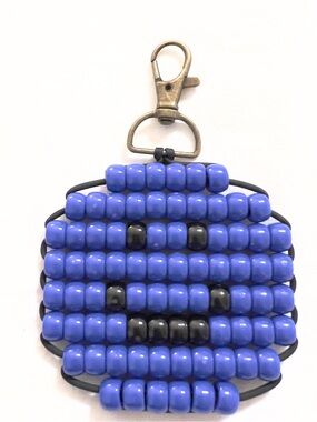 Handmade Pony Bead Smiley Face Keychain Bag Charm |